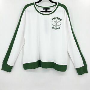 NWT Jane + Delancey White/Green PICKLE BALLER Lightweight Crewneck Sweatshirt XL